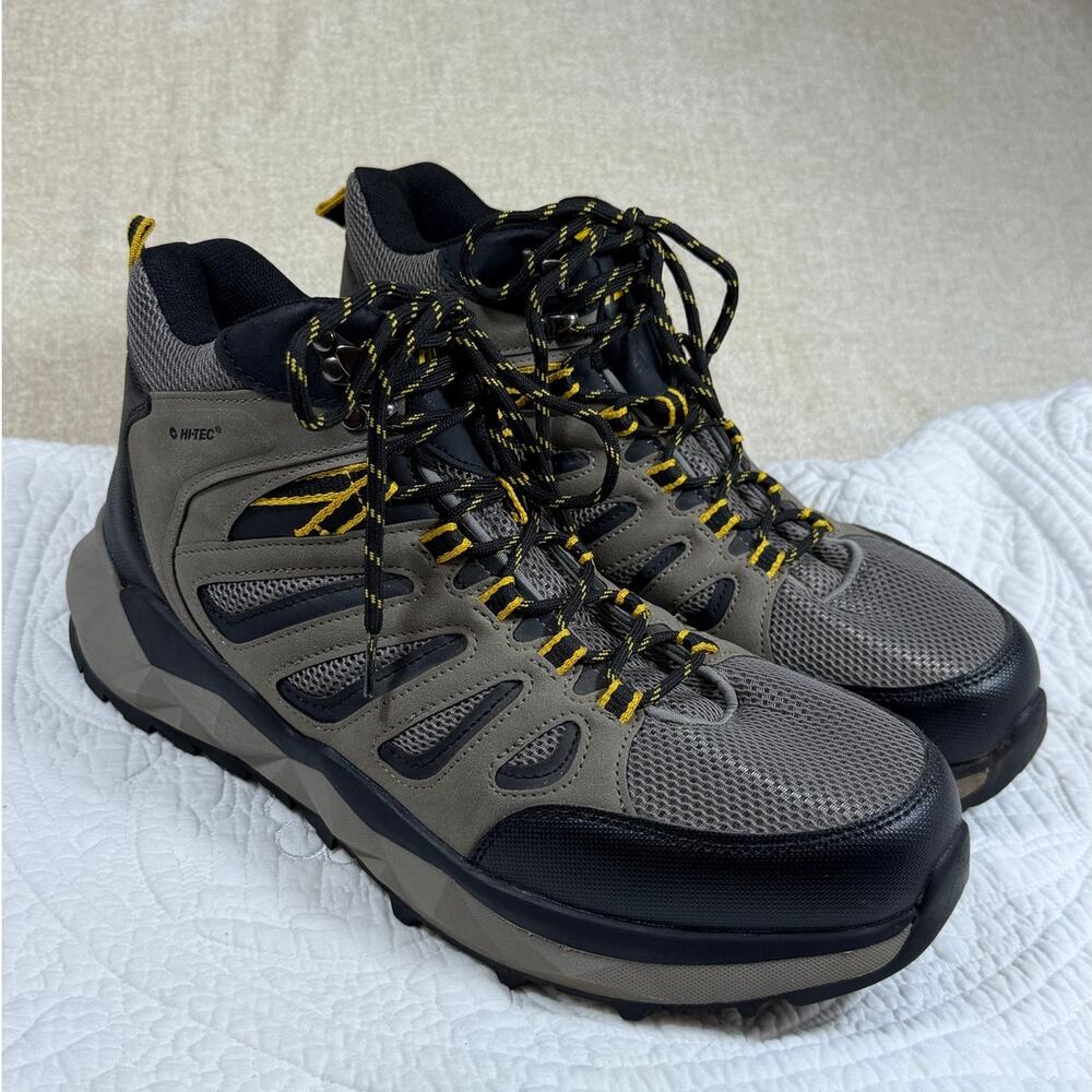 Hi-Tec Men 13 Gray Black Valley Geo Mid Lace Up Hiking Boots Outdoor Trail Shoes